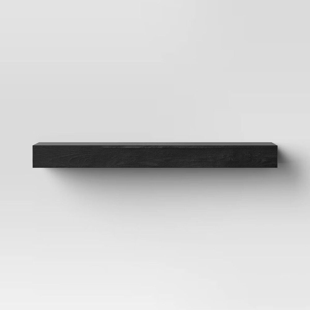 Threshold 24in Floating Light Wood Shelf Black Brackets Wall Mounted